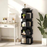 HOMCOM 360° Rotating Bookcase, 4 Tier Bookshelf with 16 Cubbies for Small Space, Living Room, Bedroom, Study, Black Wood Grain(m-8)