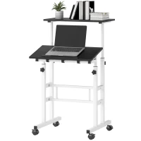 HOMCOM Stand Up Desk, Height & Angle Adjustable Computer Desk with Wheels for Standing or Sitting, Laptop Table, Black(m-2)