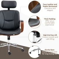 HOMCOM Office Chair, PU Leather Desk Chair with Removable Headrest, Adjustable Height, Tilt Function and with Wheels, Black(m-7)