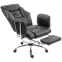 HOMCOM Reclining Office Chair, Overstuffed Executive Desk Chair with High Back, PU Leather, Footrest, Swivel Wheels, Black(m-11)