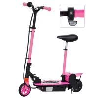 Soozier Foldable Electric Scooter for Kids Ages 6-14, with Seat and 2 Adjustable Heights, Max 6km Range & 12km/h, Pink(m-11)