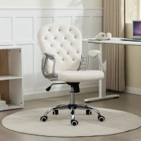 Vinsetto Office Chair, Computer Desk Chair with Adjustable Height and Tufted Back, Cream White(m-1)