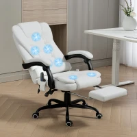Vinsetto 7-Point Vibrating Massage Chair, Reclining Office Chair with Footrest, Reclining Back, Adjustable Height, White(m-11)