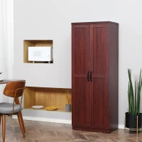 HOMCOM 63" 2-Door Kitchen Pantry, Freestanding Storage Cabinet with 5-tier Shelving and 2 Adjustable Shelves for Dining Room, Cherry Wood Color(m-10)