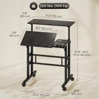 HOMCOM Mobile Stand Up Desk, Height & Angle Adjustable Computer Desk with Wheels for Standing or Sitting, Laptop Desk, Black(m-3)