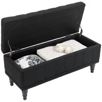 HOMCOM Storage Ottoman, Linen Fabric End of Bed Bench with Button Tufted Storage Bench for Bedroom, Black(m-11)