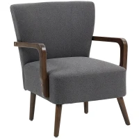 HOMCOM Accent Chair with Wooden Legs, Linen Fabric Armchair with Thick Padding, Comfy Chair for Living Room, Dark Grey(m-11)