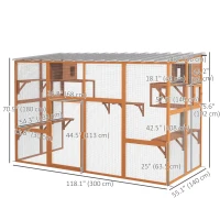PawHut Cat Catio, Large Outdoor Cat Enclosure with 2 Condos, Jumping Platforms, Waterproof Roof, Orange(m-3)