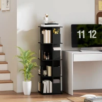 HOMCOM 360° Rotating Bookcase, 4 Tier Bookshelf with 16 Cubbies for Small Space, Living Room, Bedroom, Study, Black Wood Grain(m-10)