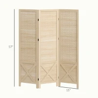 HOMCOM 4.7' 3 Panel Wooden Room Divider with Pegboard Display, Folding Privacy Screen for Home Office, Natural(m-3)