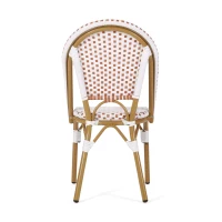 Set of 2 French Bistro Chairs with PE Rattan and Aluminium Frame, Outdoor Chairs with Bamboo Print Finish, 18.5'' L x 21.5'' W x 35'' H, White+Red(m-11)