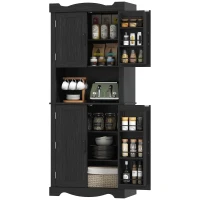 HOMCOM 73" Kitchen Pantry Cabinet, Freestanding Kitchen Hutch with 12 Door Shelves, Adjustable Shelves, Microwave Stand, Black(m-2)