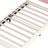 Twin Size Upholstered Princess Bed with Crown Headboard, Solid Poplar Wood Frame, Bed Frame for Children, 80" L x 41.5" W x 44" H, Cream(m-6)