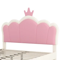 Full Size Upholstered Princess Bed with Crown Headboard, Solid Poplar Wood Frame, Bed Frame for Children, 80" L x 61.5" W x 44" H, Cream(m-5)