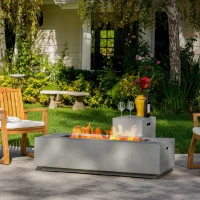 50000 BTU Propane Fire Pit Table with Tank Holder and Durable Iron Frame, Modern Stove for Outdoors, 56'' L x 26.5'' W x 15'' H, Light Gray(m-1)