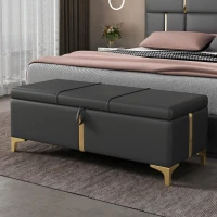 Elegant Upholstered Storage Ottoman with Metal Legs, Generous Storage, Bench for Bedroom and Living Room, 47" L x 15.5" W x 16" H, Black(m-4)