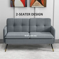 HOMCOM 55" Loveseat Sofa, Corduroy Love Seat w/ S spring, Steel Legs and Button Tufting, Small Couch for Living Room, Dark Grey(m-6)