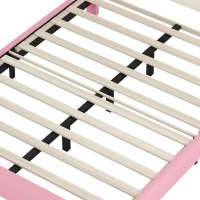 Full Size Upholstered Princess Bed with Crown Headboard, Solid Poplar Wood Frame, Bed Frame for Children, 80" L x 61.5" W x 44" H, Pink(m-6)