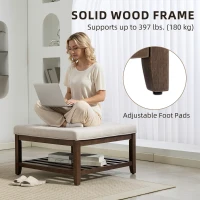 HOMCOM Ottoman Coffee Table, 32 Inch Square Footrest Ottoman with Storage, Linen Upholstered Tufted Footstool, Beige(m-6)