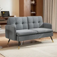 HOMCOM 55" Loveseat Sofa, Corduroy Love Seat w/ S spring, Steel Legs and Button Tufting, Small Couch for Living Room, Dark Grey(m-1)