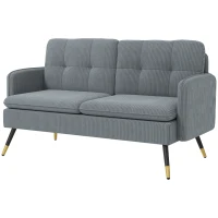 HOMCOM 55" Loveseat Sofa, Corduroy Love Seat w/ S spring, Steel Legs and Button Tufting, Small Couch for Living Room, Dark Grey(m-2)