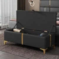Elegant Upholstered Storage Ottoman with Metal Legs, Generous Storage, Bench for Bedroom and Living Room, 47" L x 15.5" W x 16" H, Black(m-1)