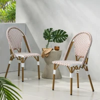 Set of 2 French Bistro Chairs with PE Rattan and Aluminium Frame, Outdoor Chairs with Bamboo Print Finish, 18.5'' L x 21.5'' W x 35'' H, White+Red(m-5)
