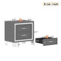 Queen Size Bedroom Set with Upholstered Platform Bed, LED Lights and 2 Nightstands, Bed for Living Room, 84" L x 64" W x 46" H, Gray(m-4)