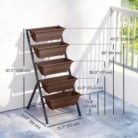 Outsunny 5-Tier Raised Garden Bed with 5 Planter Box, Outdoor Plant Stand Grow Containers with Leaking Holes, Brown(m-3)