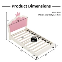 Twin Size Upholstered Princess Bed with Crown Headboard, Solid Poplar Wood Frame, Bed Frame for Children, 80" L x 41.5" W x 44" H, Cream(m-3)