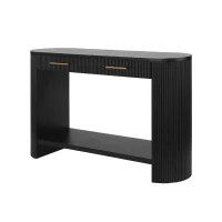 Farmhouse Console Table with Storage and Drawers, Narrow Wood Sofa Table for Living Room, Hallway, 47.5'' L x 14.5'' W x 30'' H, Black(m-10)
