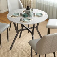 HOMCOM 35" Round Dining Table, Modern Dining Room Table with Steel Frame, Space Saving Small Kitchen Table, Grey(m-8)