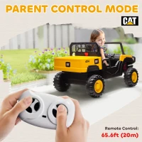 Qaba 24V Kids Ride on Tractor, 4WD 2 Seater Licensed Caterpillar Electric Vehicle with Remote Control, Dump Bed, Yellow(m-6)