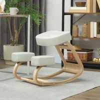 HOMCOM Ergonomic Kneeling Chair, Wood Kneel Stool with Thick Pads, Desk Knee Chair, Improve Posture, Cream White(m-9)