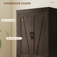 HOMCOM 72" Kitchen Pantry Cabinet, Farmhouse Kitchen Storage Cabinet with 4 Barn Doors, 6 Door Shelves, Drawer, Brown(m-4)