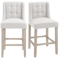 HOMCOM Modern Bar Stools, Tufted Upholstered Barstools, Pub Chairs with Back, Rubber Wood Legs for Kitchen, Dinning Room, Set of 2, Beige(m-1)