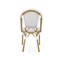 Set of 2 French Bistro Chairs with PE Rattan and Aluminium Frame, Outdoor Chairs with Bamboo Print Finish, 18.5'' L x 21.5'' W x 35'' H, White+Grey(m-8)