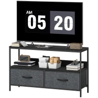 HOMCOM TV Stand with Charging Station, TV Table with 2 Foldable Linen Drawers and Open Shelf for 47 Inch Television, Black(m-2)