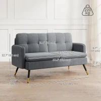 HOMCOM 55" Loveseat Sofa, Corduroy Love Seat w/ S spring, Steel Legs and Button Tufting, Small Couch for Living Room, Dark Grey(m-3)