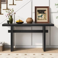 Farmhouse Wood Console Table with Premium Materials, Narrow Entryway Table with Easy Assembly, 59.5'' L x 16'' W x 31.5'' H, Black(m-4)