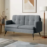 HOMCOM 55" Loveseat Sofa, Corduroy Love Seat w/ S spring, Steel Legs and Button Tufting, Small Couch for Living Room, Dark Grey(m-8)