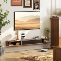 HOMCOM 71" Floating TV Stand for TVs up to 75 Inch, Wall Mounted Media Console with Flip Drawer and 2 Open Shelves, Walnut(m-1)