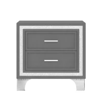 Mid Century Vintage Nightstand with Metal Legs and 2 Drawers, Velvet Bedside Table for Living Room, 22" L x 16" W x 22" H, Gray(m-2)