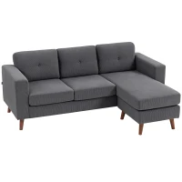 HOMCOM Sectional Sofa with Changeable Chaise Lounge, 3 Seat L-Shaped Sofa, Upholstered Couch for Small Space, Dark Grey(m-11)