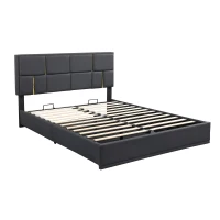 Queen Size Upholstered Platform Bed with Hydraulic Storage, MDF and Plywood Frame, Bed Frame for Living Room, 85" L x 64.5" W x 41" H, Black(m-8)