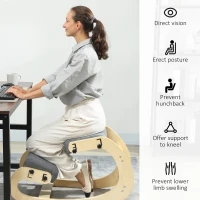 HOMCOM Ergonomic Kneeling Chair, Adjustable Rocking Wood Kneeling Stool, Desk Chair, Improve Posture, Grey(m-6)