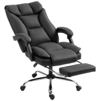 HOMCOM Executive Office Chair, Pet-Friendly Leather Ergonomic Desk Chair with Footrest, Swivel Recliner, Black(m-11)