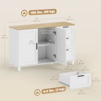 HOMCOM Buffet Cabinet with Soft-Close Doors, Modern Sideboard with 3 Drawers for Living Room, Kitchen, Dining Room, White(m-3)