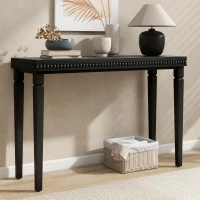 Farmhouse Console Table with Beaded Trim and Natural Wood, Accent Sofa Table for Living Room, Hallway, 47.5'' L x 16'' W x 32'' H, Black(m-1)