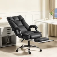 HOMCOM Executive Office Chair, Pet-Friendly Leather Ergonomic Desk Chair with Footrest, Swivel Recliner, Black(m-8)